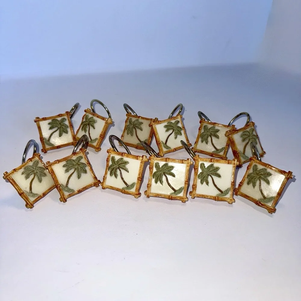 Palm Tree Shower Curtain Hooks Set of 12 Tropical Resort Beach Bathroom
